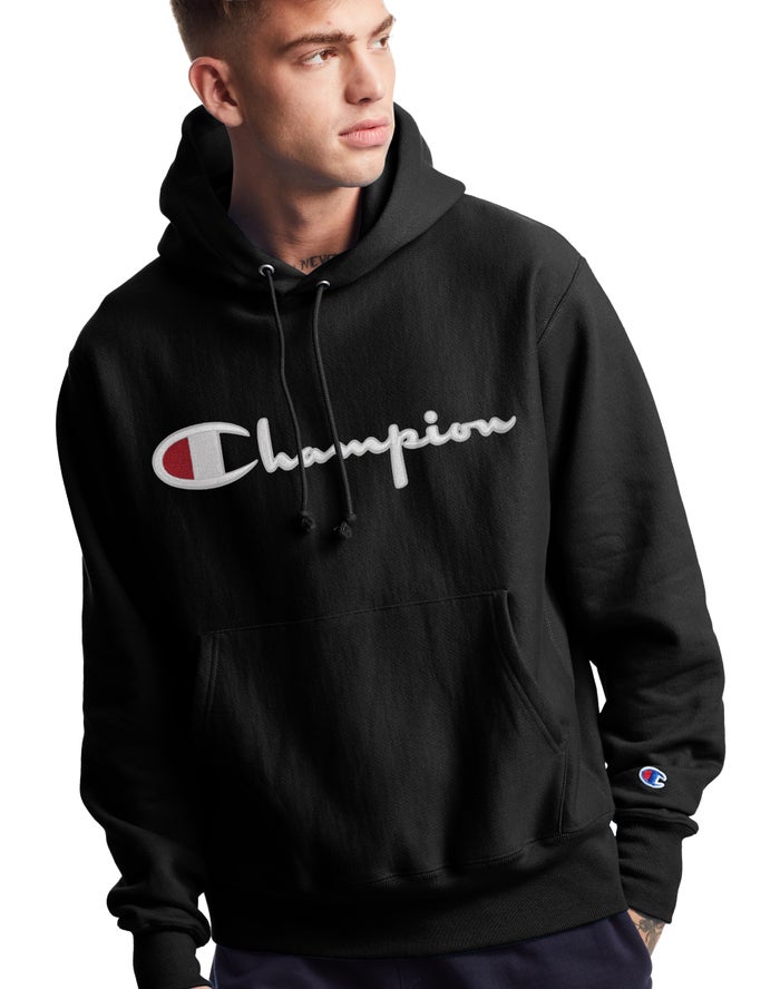 Champion Reverse Weave Vintage Script Logo - Miesten Mustat Huppari - Suomi 1567249-DF